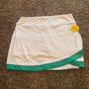 Stretchtherules Women’s Golf Skort White W/ Green Trim Cell Phone Pocket XL NWT